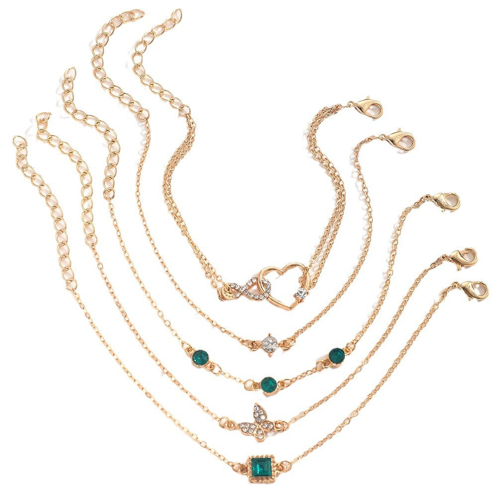 5-Piece Green Crystal Bracelet Set