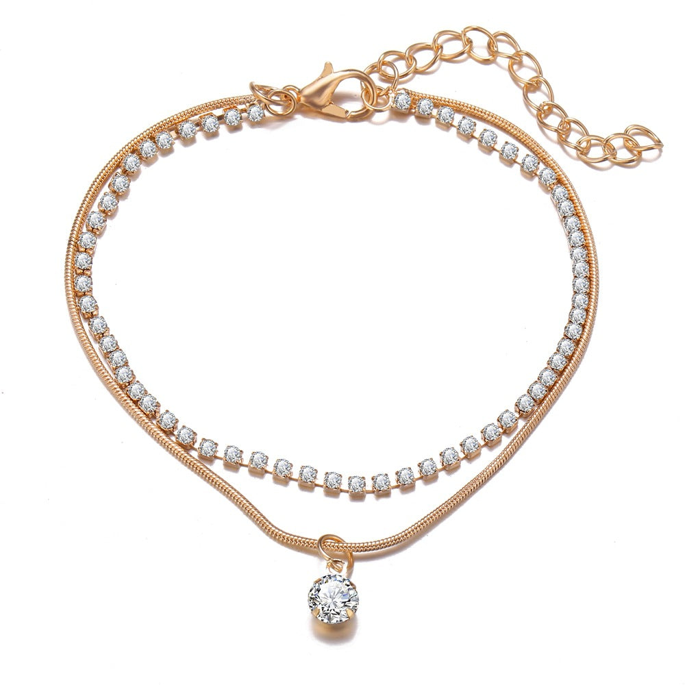 Bohemian Beaded Cubic Zirconia Anklet