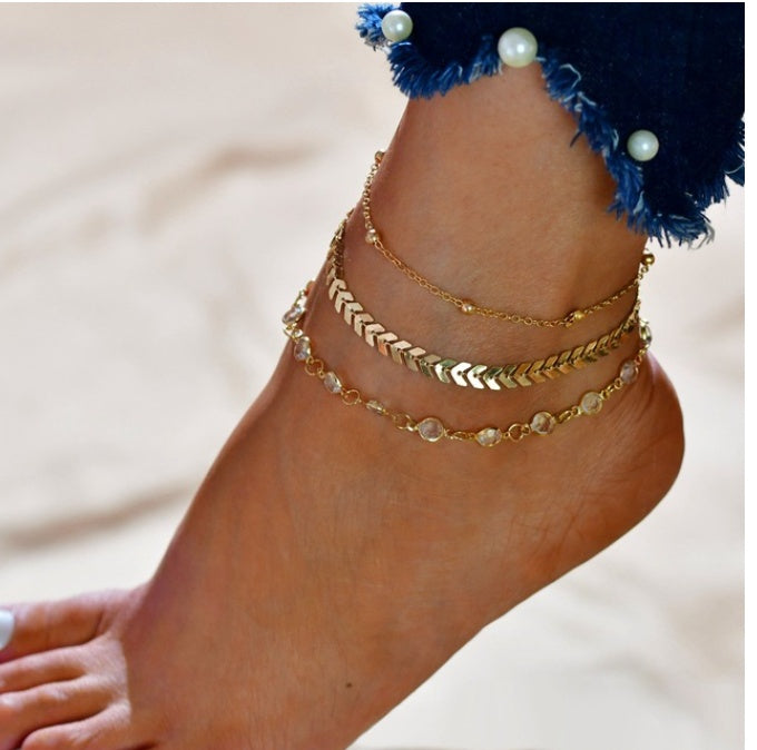 Bohemian Beaded Cubic Zirconia Anklet