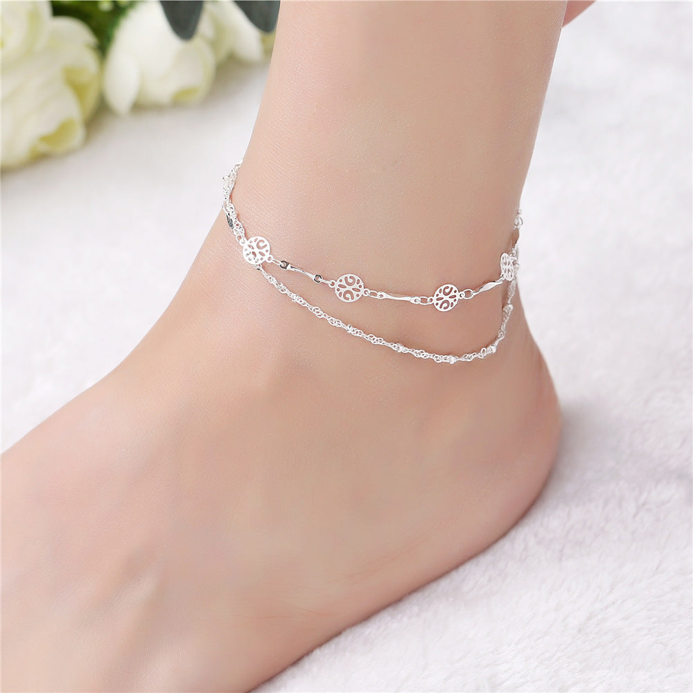 Hollow Bead Silver Anklet