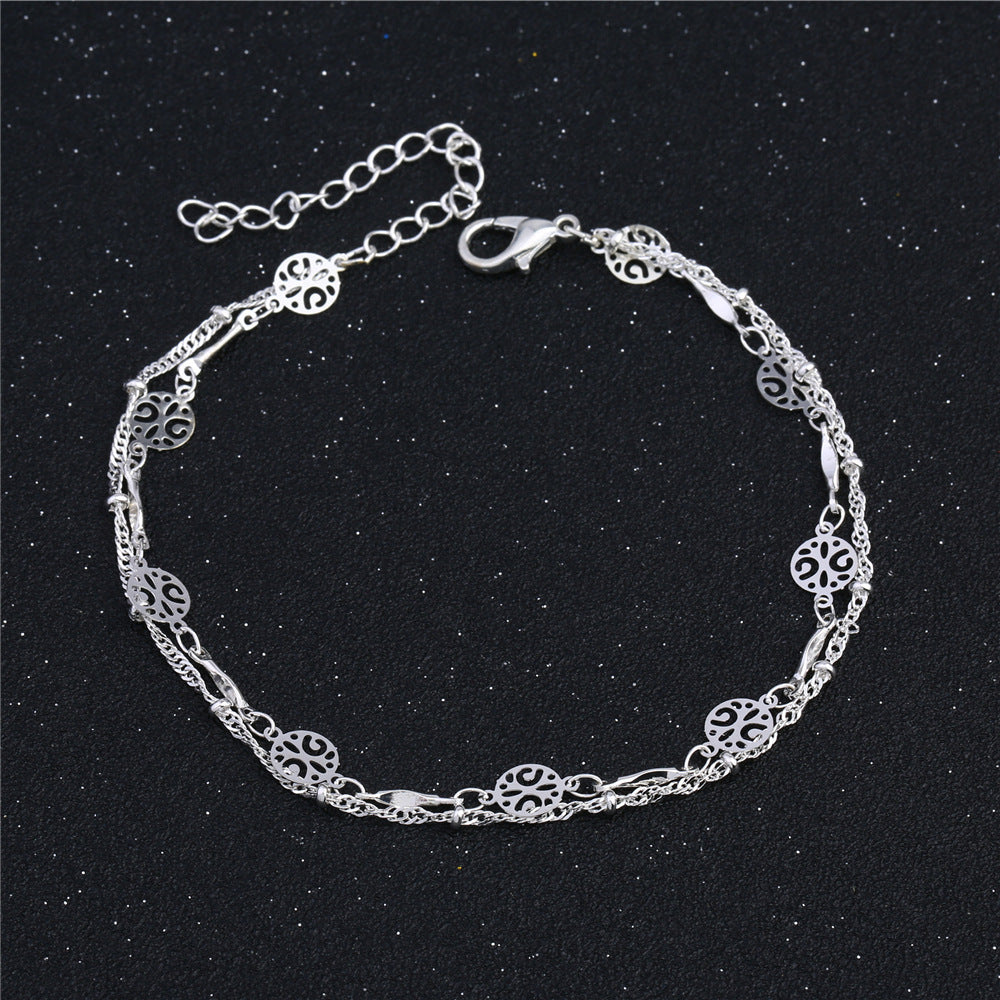Hollow Bead Silver Anklet