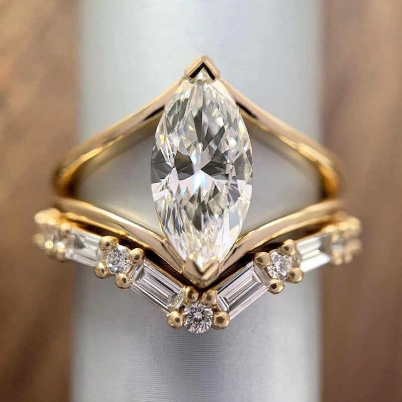 Gold Marquise Zircon Ring Set
