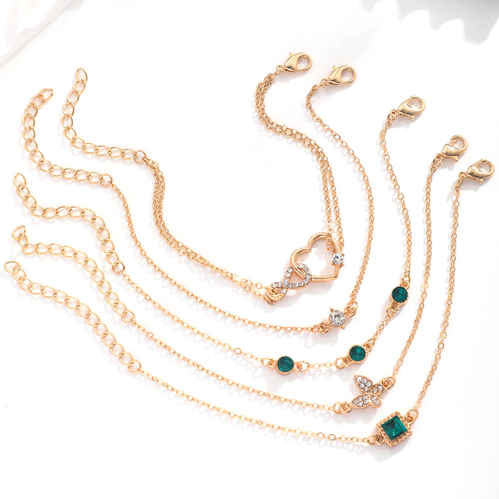 5-Piece Green Crystal Bracelet Set