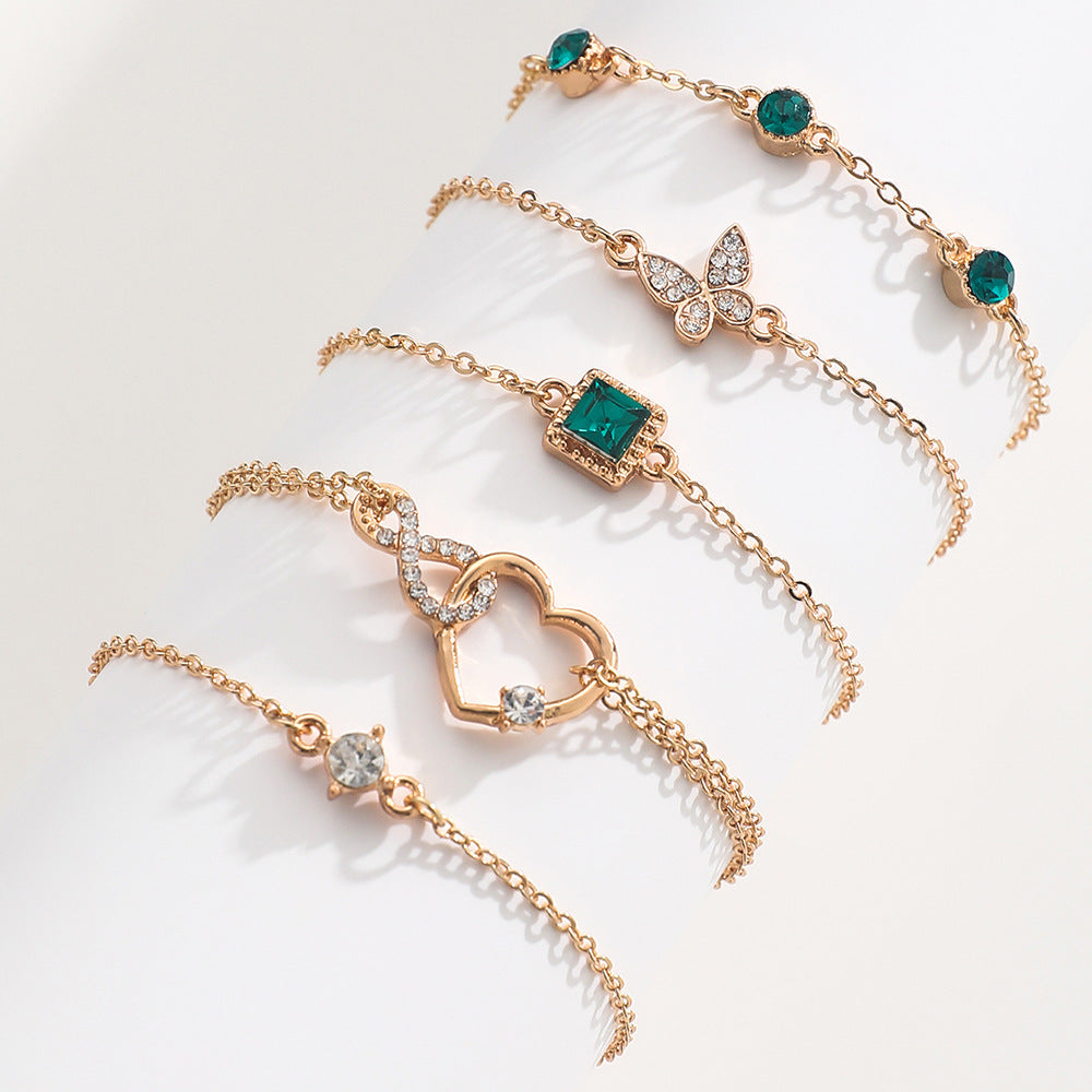 5-Piece Green Crystal Bracelet Set