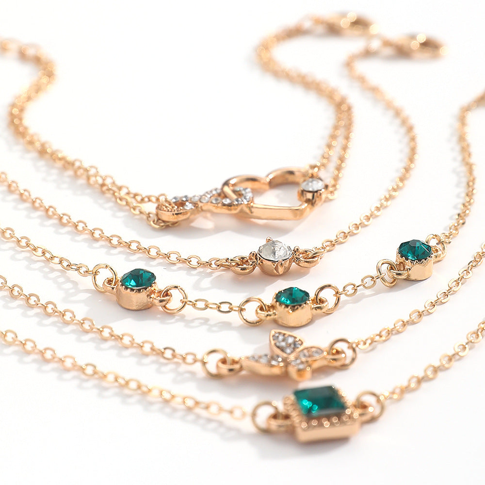 5-Piece Green Crystal Bracelet Set