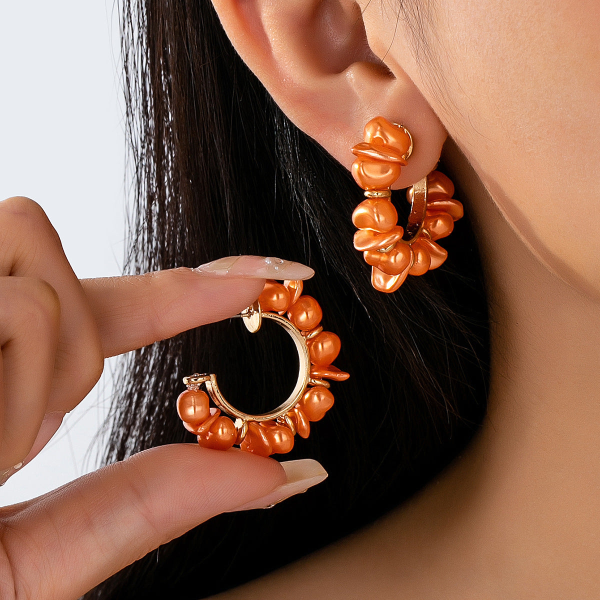 Irregular C-Shape Pearl Earrings
