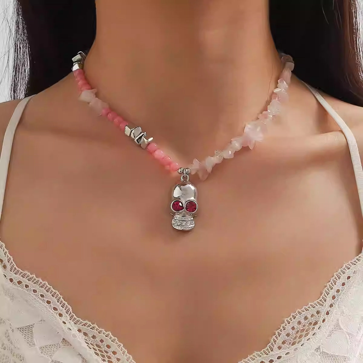 Colorful Skull Pearl Necklace