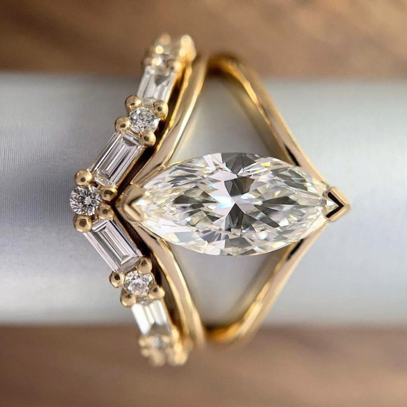 Gold Marquise Zircon Ring Set