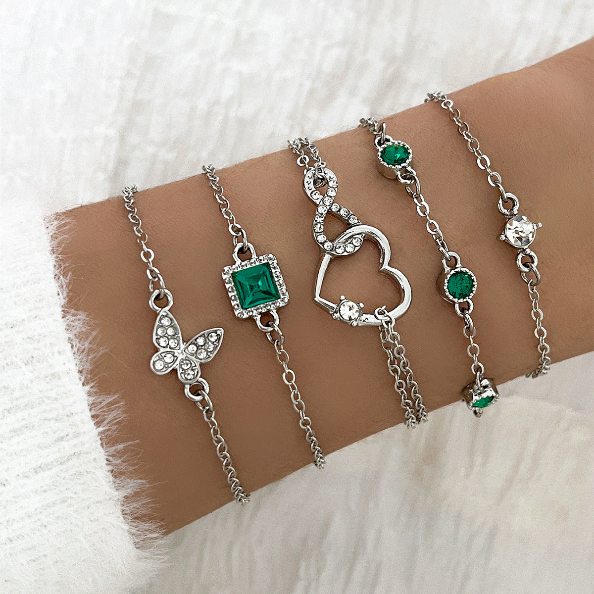 5-Piece Green Crystal Bracelet Set