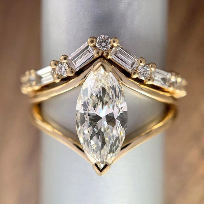 Gold Marquise Zircon Ring Set