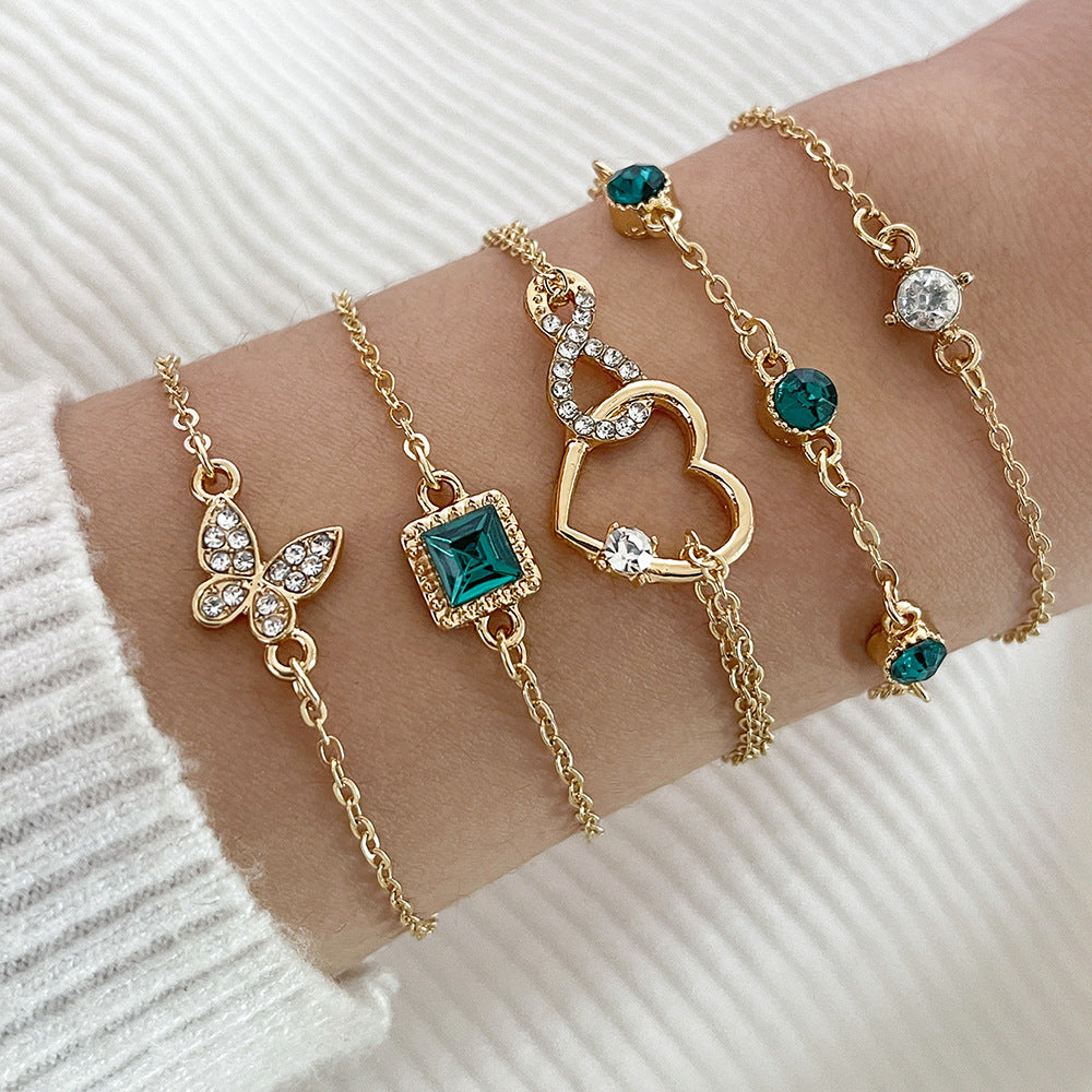 5-Piece Green Crystal Bracelet Set
